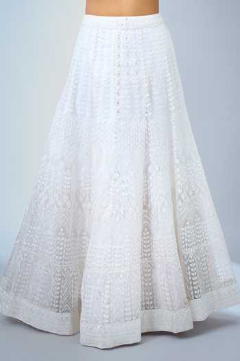 Samyukta Singhania_White Sequins, Embroidery Sweetheart Neck Lehenga Set _Online_at_Aza_Fashions