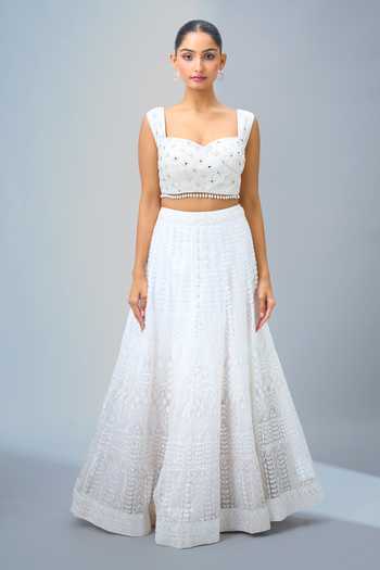 Buy_Samyukta Singhania_White Sequins, Embroidery Sweetheart Neck Lehenga Set _Online_at_Aza_Fashions