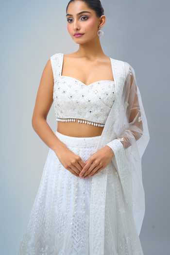 Buy_Samyukta Singhania_White Sequins, Embroidery Sweetheart Neck Lehenga Set 