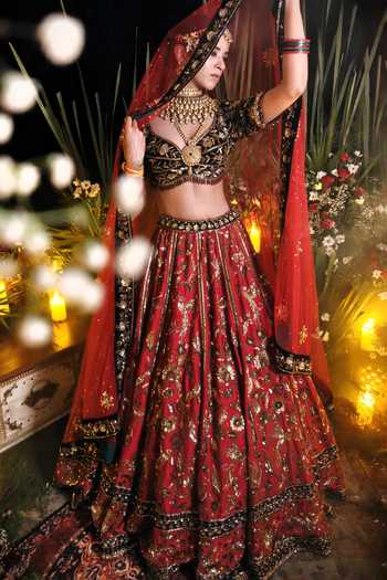 Buy Amaltas Couture Burgundy Silk, Velvet, Organza, Net Sweetheart Sequin Work Bridal Lehenga Set Online at Aza Fashions Buy_Amaltas Couture_Burgundy Silk, Velvet, Organza, Net Sweetheart Sequin Work Bridal Lehenga Set _Online_at_Aza_Fashions