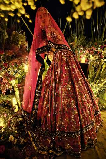 Buy Amaltas Couture Burgundy Silk, Velvet, Organza, Net Sweetheart Sequin Work Bridal Lehenga Set Buy_Amaltas Couture_Burgundy Silk, Velvet, Organza, Net Sweetheart Sequin Work Bridal Lehenga Set