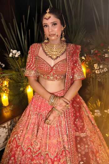 Buy Amaltas Couture Red Viscose, Silk, Organza, Net Sweetheart Neck Bridal Embroidered Lehenga Set Online at Aza Fashions Buy_Amaltas Couture_Red Viscose, Silk, Organza, Net Sweetheart Neck Bridal Embroidered Lehenga Set _Online_at_Aza_Fashions