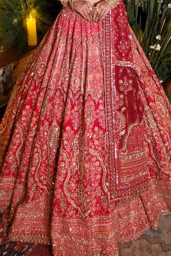 Shop Amaltas Couture Red Viscose, Silk, Organza, Net Sweetheart Neck Bridal Embroidered Lehenga Set Online at Aza Fashions Shop_Amaltas Couture_Red Viscose, Silk, Organza, Net Sweetheart Neck Bridal Embroidered Lehenga Set _Online_at_Aza_Fashions