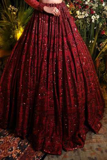 Buy Amaltas Couture Maroon Silk, Organza, Net Off-shoulder Raw Bridal Lehenga Set Online at Aza Fashions Buy_Amaltas Couture_Maroon Silk, Organza, Net Off-shoulder Raw Bridal Lehenga Set _Online_at_Aza_Fashions