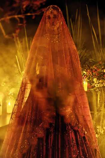 Shop Amaltas Couture Maroon Silk, Organza, Net Off-shoulder Raw Bridal Lehenga Set Shop_Amaltas Couture_Maroon Silk, Organza, Net Off-shoulder Raw Bridal Lehenga Set