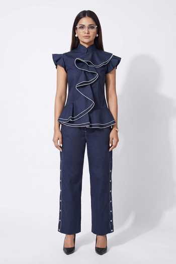 Escape By Aishwarya Waterfall Double Draped Top & Pant Co-ord Set 