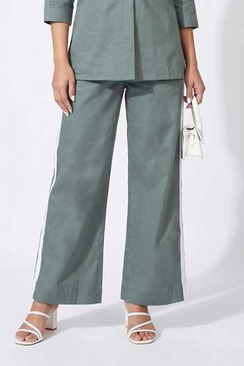 Escape By Aishwarya Green Cotton Satin Round Neck Katha Top And Pant Co-ord Set Online at Aza Fashions Escape By Aishwarya_Green Cotton Satin Round Neck Katha Top And Pant Co-ord Set _Online_at_Aza_Fashions