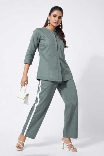 Buy Escape By Aishwarya Green Cotton Satin Round Neck Katha Top And Pant Co-ord Set Online at Aza Fashions Buy_Escape By Aishwarya_Green Cotton Satin Round Neck Katha Top And Pant Co-ord Set _Online_at_Aza_Fashions