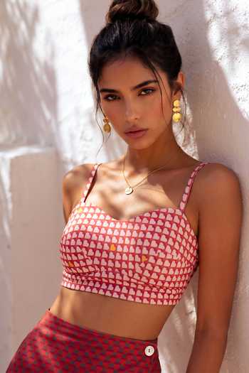 Shop Nautanky Pink Neoprene Sweetheart Neck Rose Printed Top And Skorts Set Online at Aza Fashions Shop_Nautanky_Pink Neoprene Sweetheart Neck Rose Printed Top And Skorts Set _Online_at_Aza_Fashions