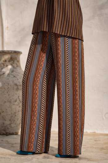 Buy_Nautanky_Multi Color Crepe Asymmetric Neck Mocha Mirage Printed Top And Pant Set 