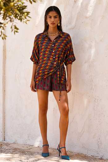 Nautanky Homebar Grey Printed Shirt & Shorts Set 