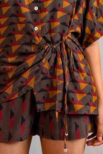 Buy Nautanky Multi Color Crepe Collared Neck Homebar Grey Printed Shirt And Shorts Set Buy_Nautanky_Multi Color Crepe Collared Neck Homebar Grey Printed Shirt And Shorts Set
