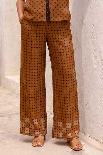 Buy Nautanky Brown Crepe Collared Neck Sandbar Chic Printed Shirt And Trouser Set Online at Aza Fashions Buy_Nautanky_Brown Crepe Collared Neck Sandbar Chic Printed Shirt And Trouser Set _Online_at_Aza_Fashions