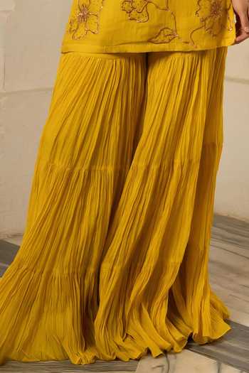 Buy Nimbu Mirchi Yellow Chanderi Scoop Neck Iqra Embroidered Kurta Sharara Set Buy_Nimbu Mirchi_Yellow Chanderi Scoop Neck Iqra Embroidered Kurta Sharara Set