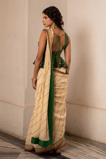 Nimbu Mirchi Simra Embroidered Saree With Peplum Blouse 