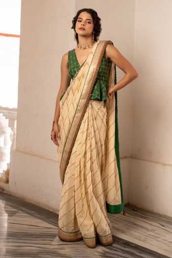 Nimbu Mirchi Simra Embroidered Saree With Peplum Blouse 