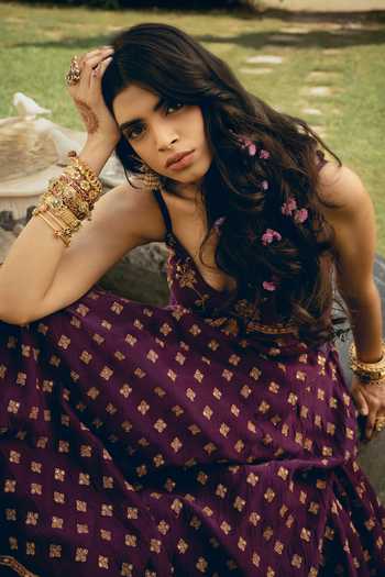 Buy Nimbu Mirchi Purple Chanderi V-neck Inaya Embroidered Anarkali Set Online at Aza Fashions Buy_Nimbu Mirchi_Purple Chanderi V-neck Inaya Embroidered Anarkali Set _Online_at_Aza_Fashions