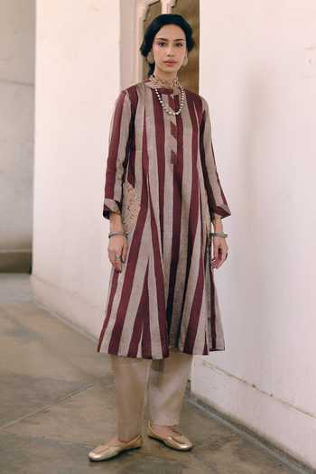Pink City by Sarika Stripe Print Kurta & Pant Set
