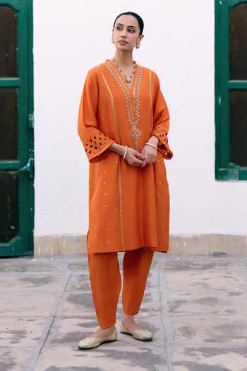 Pink City by Sarika Saffron Embroidered Kurta & Dhoti Pant Set