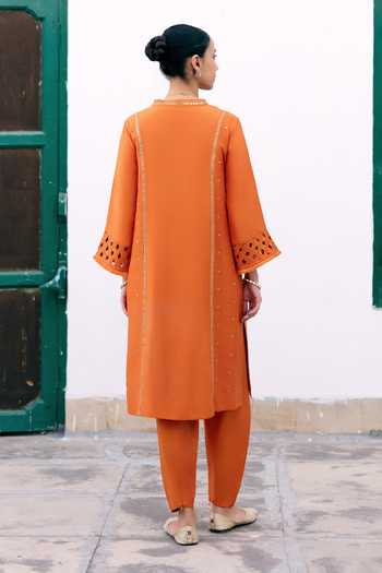 Pink City by Sarika Saffron Embroidered Kurta & Dhoti Pant Set