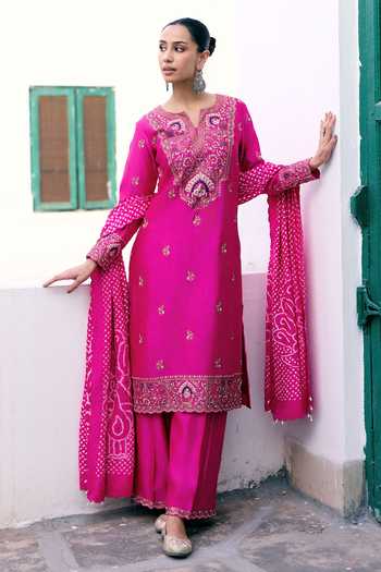 Pink City by Sarika Peacock Bloom Embroidered Kurta Set