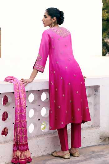 Pink City by Sarika Lotus & Mor Gharchola Kurta Set