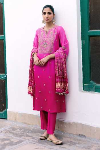 Pink City by Sarika Lotus & Mor Gharchola Kurta Set