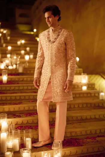 Seema Gujral Pink Zardozi Work Sherwani Set 