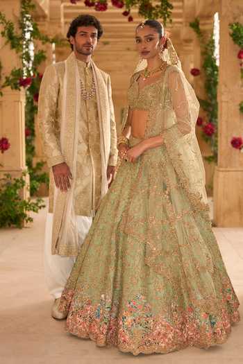Buy Seema Gujral Gold Silk, Cotton Embroidered Sherwani Set Online at Aza Fashions Buy_Seema Gujral_Gold Silk, Cotton Embroidered Sherwani Set _Online_at_Aza_Fashions