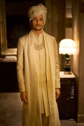 Seema Gujral Ivory Embroidered Sherwani Set 