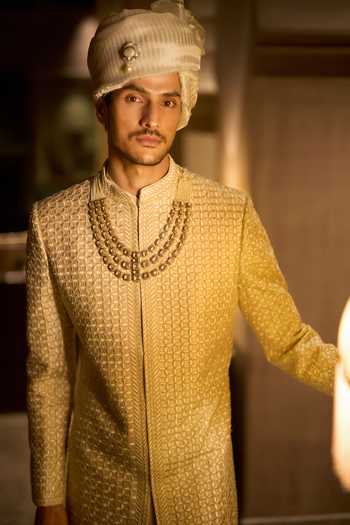 Seema Gujral Ivory Silk Embroidered Sherwani Set Online at Aza Fashions Seema Gujral_Ivory Silk Embroidered Sherwani Set _Online_at_Aza_Fashions
