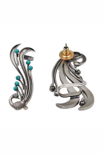 Sangeeta Boochra Silver Plated Turquoise Accent Pair Of Ear Cuffs Online at Aza Fashions Sangeeta Boochra_Silver Plated Turquoise Accent Pair Of Ear Cuffs _Online_at_Aza_Fashions