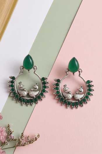 Sangeeta Boochra Antique Finish Peacock Drop Earrings 