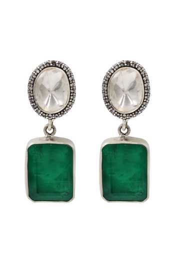 Sangeeta Boochra Elegant Green Stone Drop Earrings 
