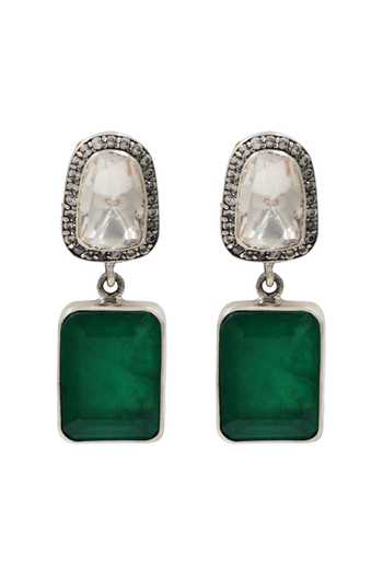 Sangeeta Boochra Royal Green Moissanite Earrings 