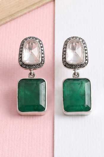 Sangeeta Boochra Royal Green Moissanite Earrings 