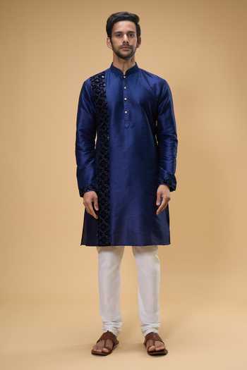 Arihant Rai Sinha Blue Silk, Chanderi Zari Thread Embroidered Kurta And Churidar Set Online at Aza Fashions Arihant Rai Sinha_Blue Silk, Chanderi Zari Thread Embroidered Kurta And Churidar Set _Online_at_Aza_Fashions