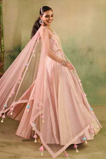 Buy Reeti Arneja Pink Silk Pearls Bandeau Neck Rose Paisley Lehenga Corset Set Online at Aza Fashions Buy_Reeti Arneja_Pink Silk Pearls Bandeau Neck Rose Paisley Lehenga Corset Set _Online_at_Aza_Fashions