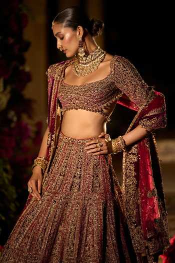 Buy Seema Gujral Purple Velvet, Net Square Neck Zardozi Work Bridal Lehenga Set Online at Aza Fashions Buy_Seema Gujral_Purple Velvet, Net Square Neck Zardozi Work Bridal Lehenga Set _Online_at_Aza_Fashions