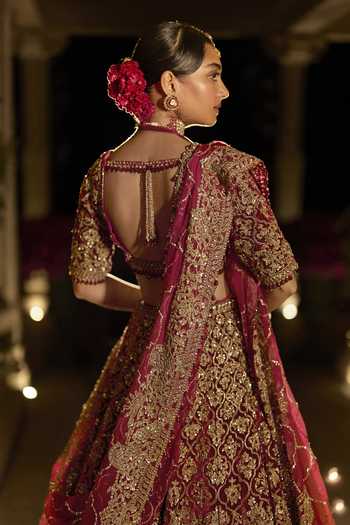 Seema Gujral Maroon Zardozi Work Bridal Lehenga Set 