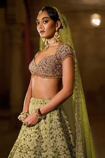 Buy Seema Gujral Green Silk, Tissue, Organza Sweetheart Neck Sequin Work Bridal Lehenga Set Buy_Seema Gujral_Green Silk, Tissue, Organza Sweetheart Neck Sequin Work Bridal Lehenga Set