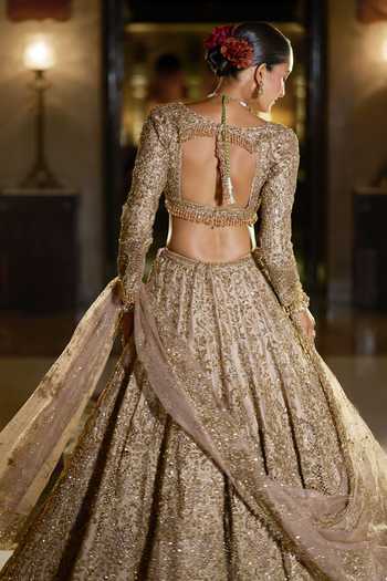 Seema Gujral Antique Gold Bridal Lehenga Set 