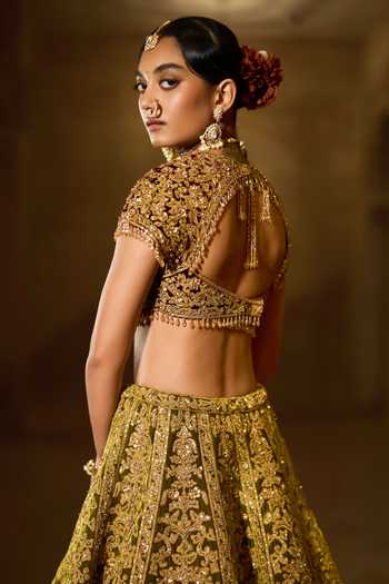 Seema Gujral Velvet Zardozi Work Bridal Lehenga Set 