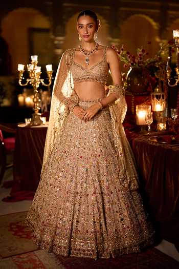 Seema Gujral Stone & Pearl Embroidered Bridal Lehenga Set