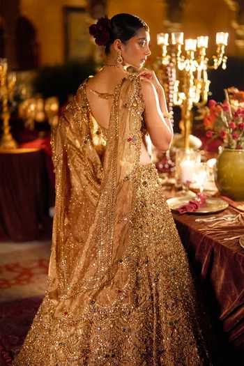 Seema Gujral Antique Gold Scalloped Bridal Lehenga Set 