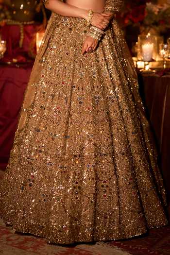 Buy Seema Gujral Gold Organza, Tissue Square Neck Antique Scalloped Bridal Lehenga Set Online at Aza Fashions Buy_Seema Gujral_Gold Organza, Tissue Square Neck Antique Scalloped Bridal Lehenga Set _Online_at_Aza_Fashions