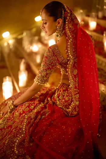 Seema Gujral Red Zardozi Bridal Lehenga Set