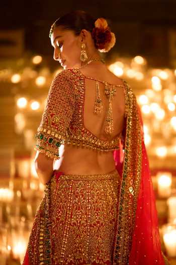 Seema Gujral Red & Emerald Zardozi Bridal Lehenga Set 