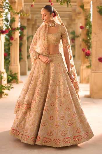 Seema Gujral Gold Applique Work Bridal Lehenga Set 