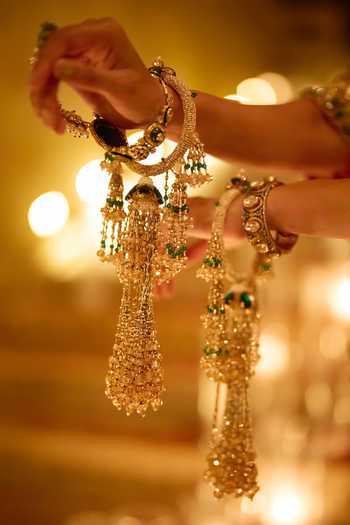 Seema Gujral Pearl & Emerald Embellished Pair of Kaleeras 
